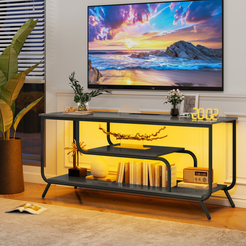 There Are Installation Videos And Scene Videos. TV Socket And LED Light - TV Stand TV Up To 55 " Small Unit Modern TV Console Suitable For Living Room And Bedroom