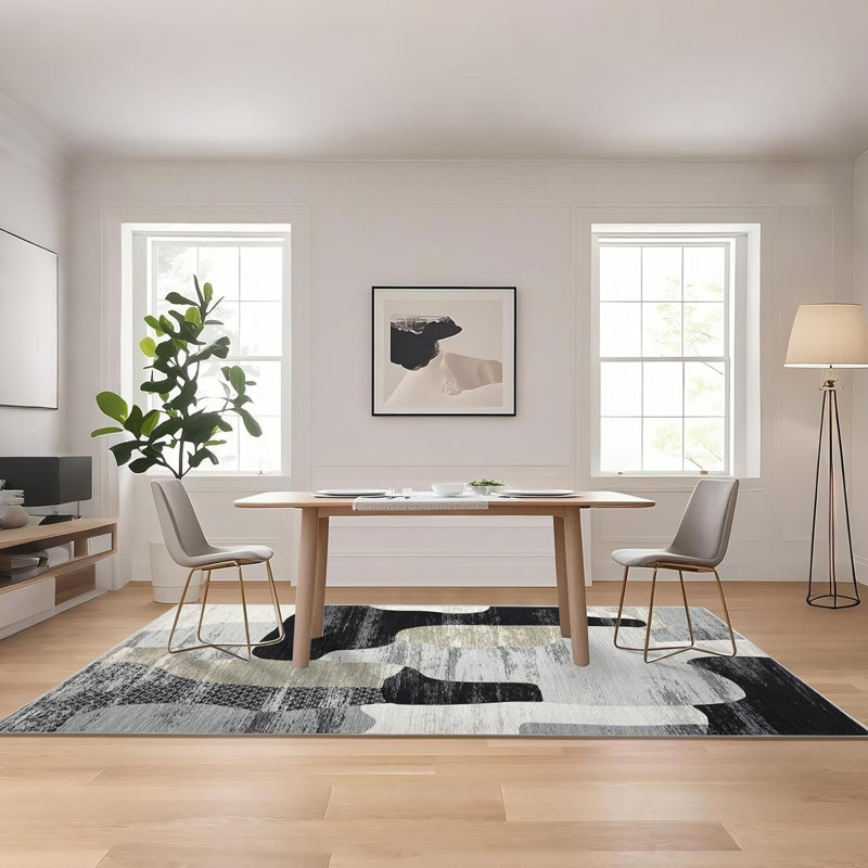 Abstract Machine Printed Area Rug, Gray, Rectangle 120 x 170 cm