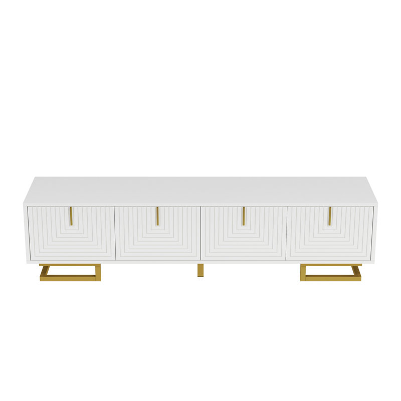 Meuble télé avec portes texturées, Blanc