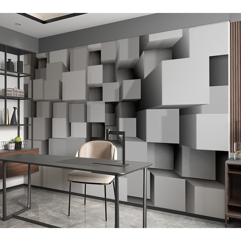 Murale blocs abstraits Ammiel 3D, L 55 po x l 77 po, Gris, Peel & Stick