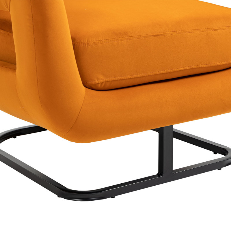 Chaise d'appoint rembourrée en tissu de velours texturé avec support en métal House Hold, Velours orange