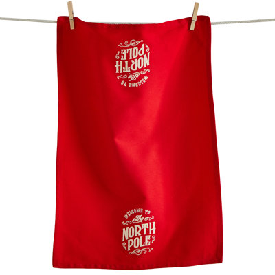 Welcome To The North Pole Dishtowel Red Cotton Christmas