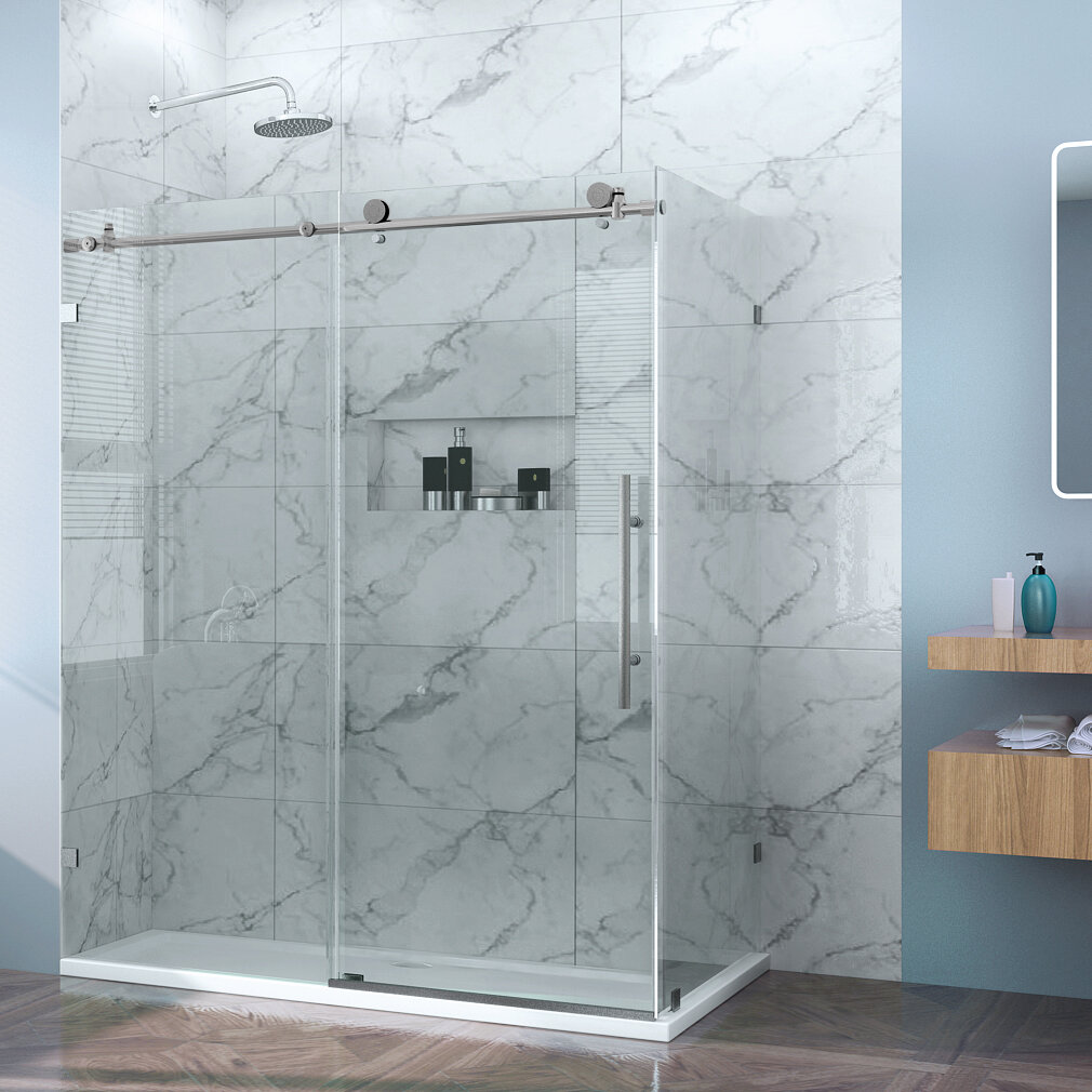 VTI 60 W X 36 D X 72 H Frameless Sliding Shower Enclosure With