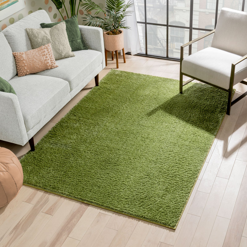 Rainbow Well Sheepskin Shag Green Rug, Rectangle 120 x 160cm
