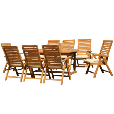 Ensemble de salle à manger 7 pièces en bois de teck de qualité A: table de chevet ovale à tréteaux de 94 po et chaises inclinables pliantes Ashely # 11AS2306
