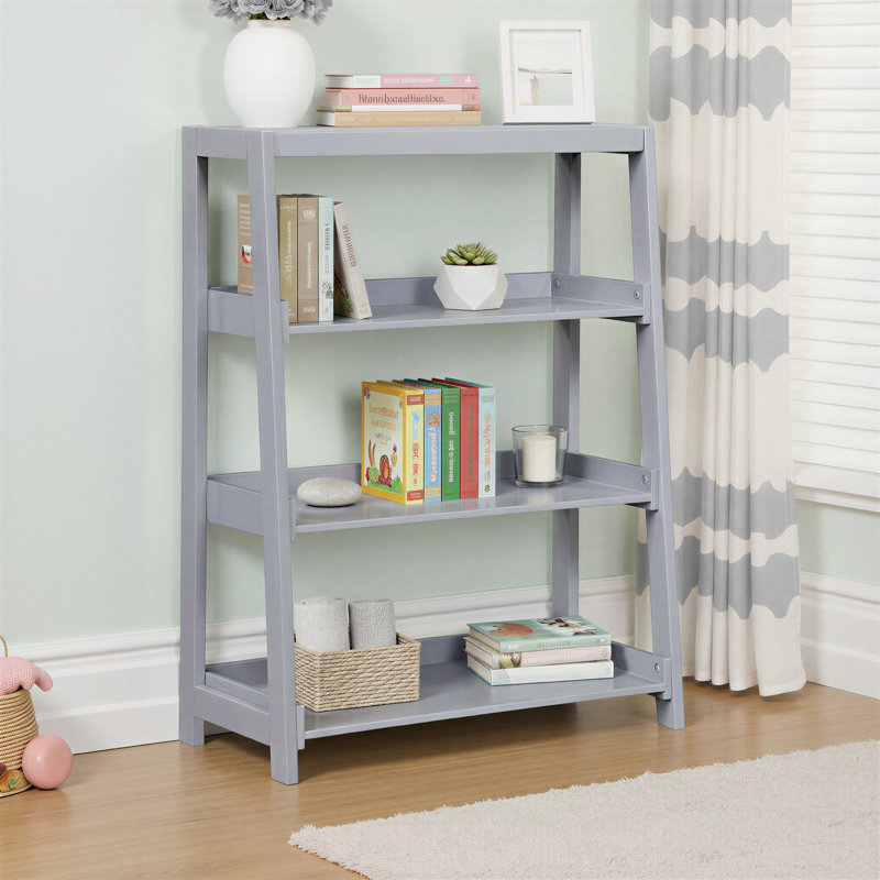 Estrela 30" Transitional Wood Bookcase with Three Fixed Shelves, Solid Wood Construction & Compact Vertical Design, Gray