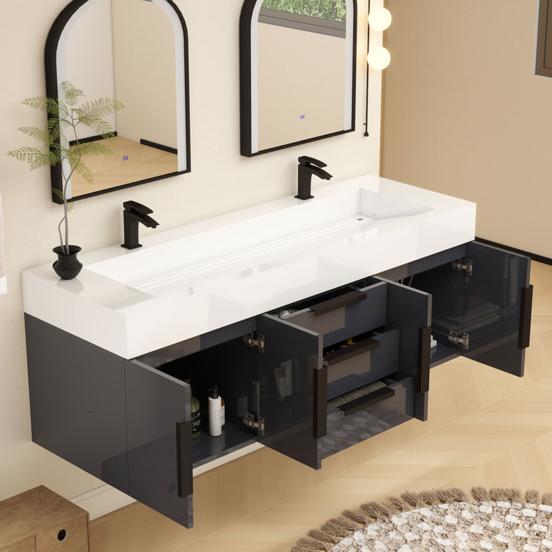 Ensemble de meuble-lavabo simple 60 po Jessica, Gris brillant