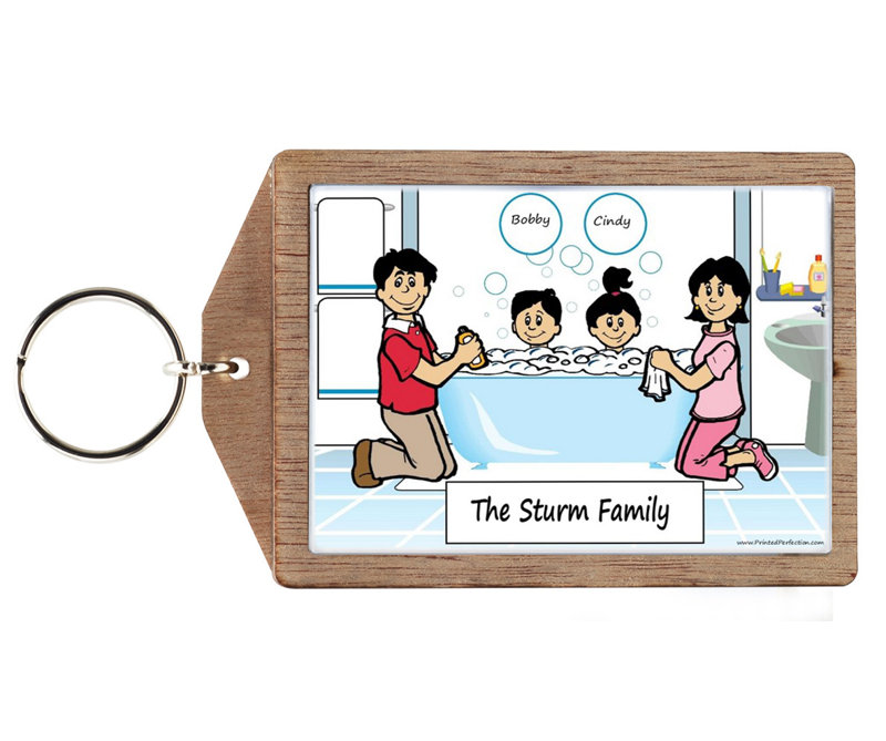 Personalized Tub Time with 1 Child Wooden Key Chain