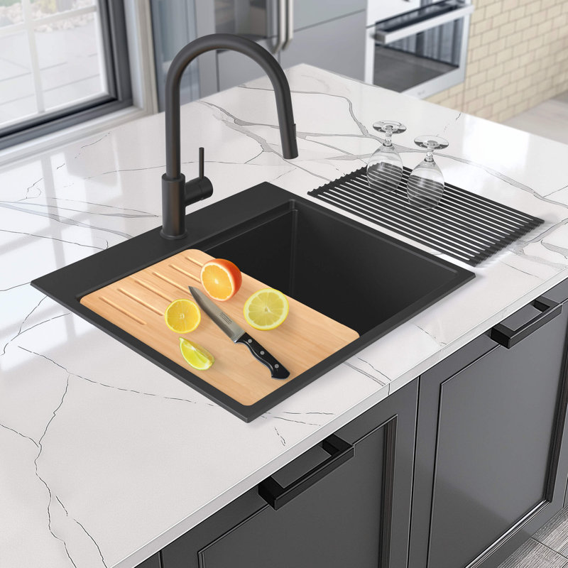 25'' L Drop-In Single Bowl Quartz Composite Kitchen Sink