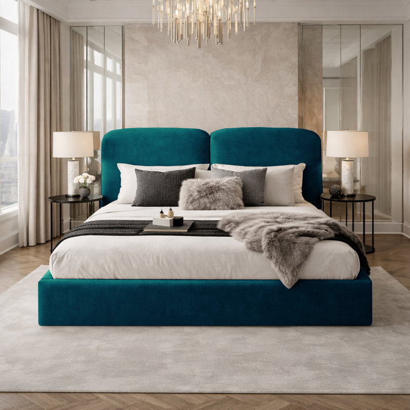 Upholstered Velvet Bed, Super King (6'), Mallard