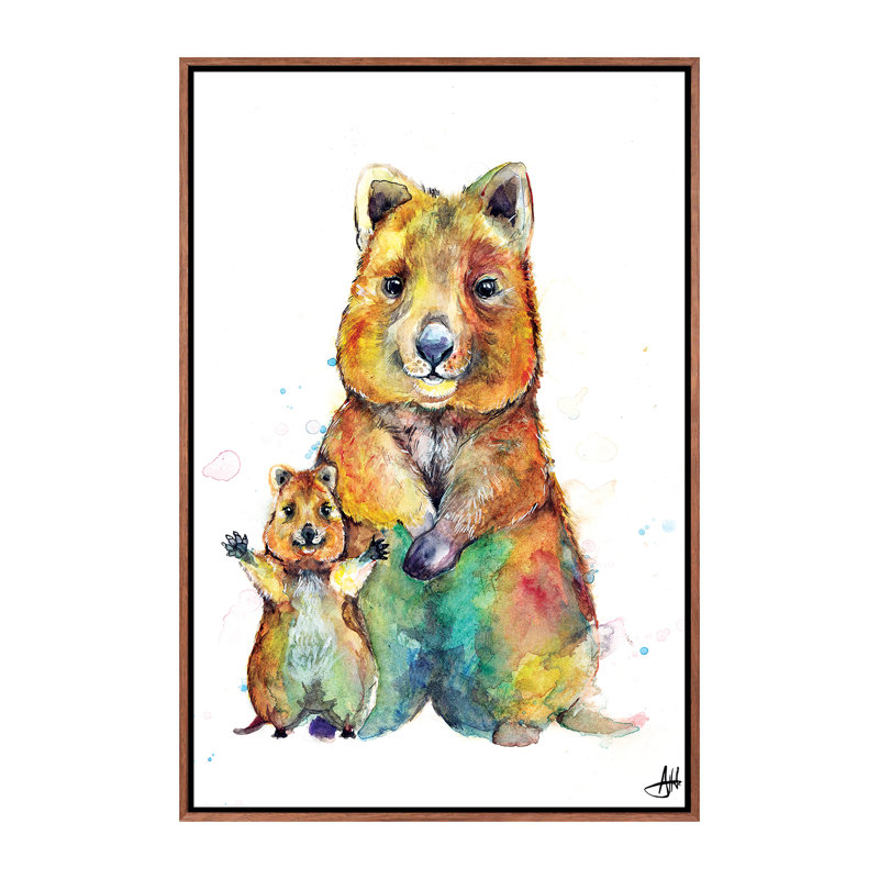 Art encadré pour enfants Qwazy Quokkas, H 40 po x l 26 po x P 1,5 po, Toile classique avec cadre brun