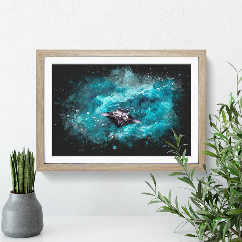 Manta Ray - Picture Frame Graphic Art, 48cm H x 65cm W x 2cm D, Oak Framed