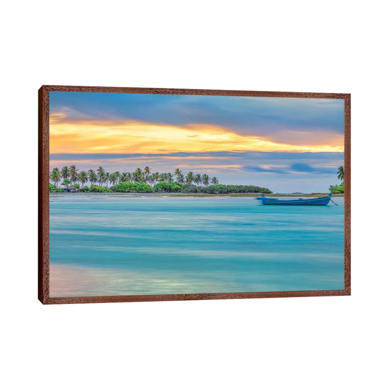 Paradise Island Sunset by Mark Paulda - Print on Canvas, 45.72cm H x 66.04cm W x 3.81cm D, Classic Brown Wood Floater Framed