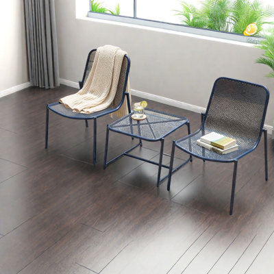 Durable Iron Dining Table Sets With Chairs, Modern Navy Blue For Patio