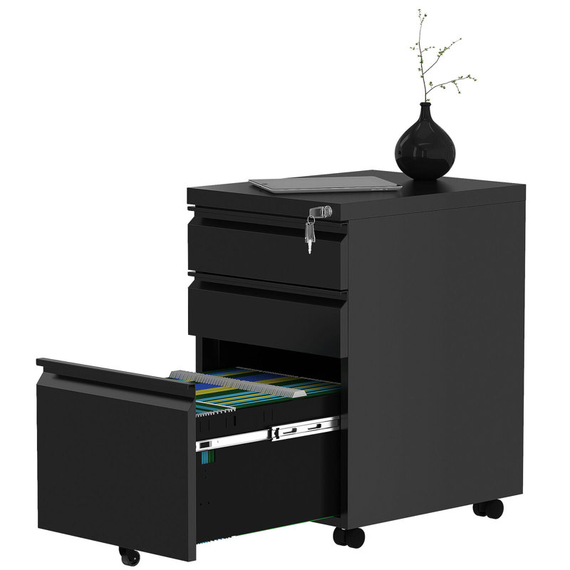 11.8'' Wide 3 -Drawer Mobile Steel File Cabinet, Black