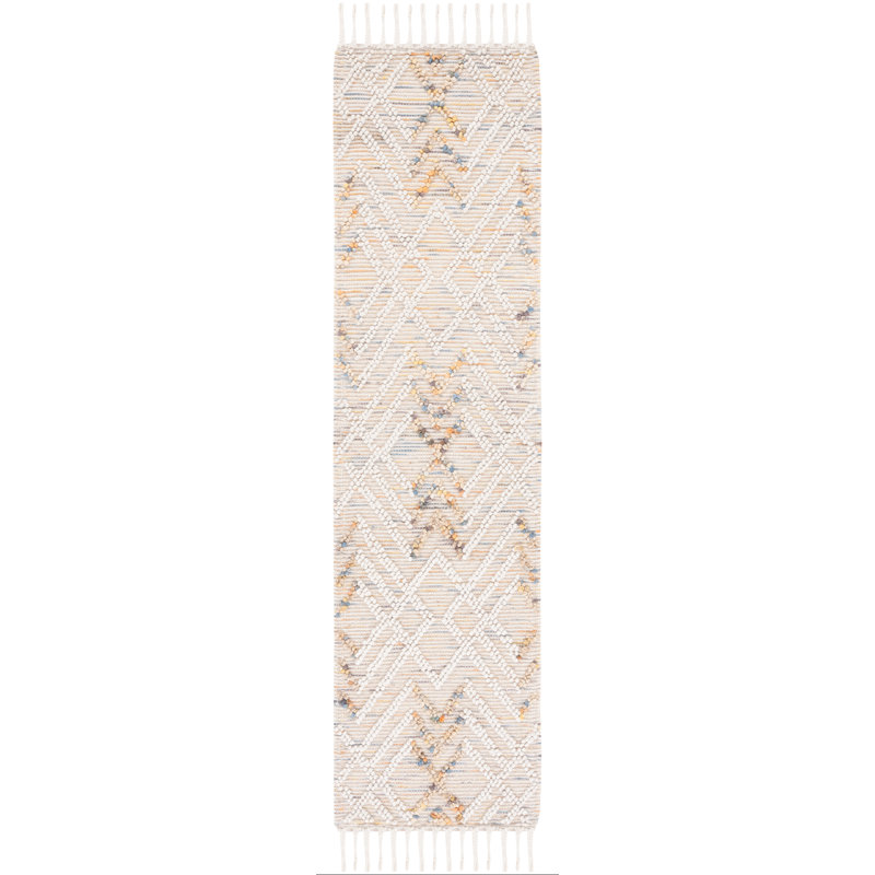 Holtsville Hand Loomed Wool/Jute/Cotton Geometric Rug in Orange/Ivory, Runner 2'3" x 9'