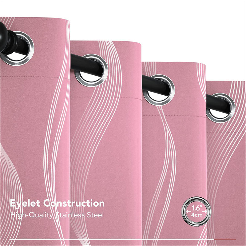 Spurgh Sliver Wave Foil Print Blackout Thermal Grommet Curtain Panels (Set of 2), Pink, 52" W x 90" L