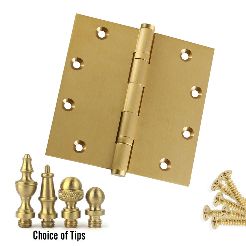 Charnière de porte simple à roulement à billes en laiton massif H 5 po x l 5 po, Laiton satiné