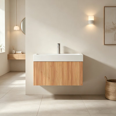 30" Bathroom Vanity With Sink, Modern Minimalist Wall Mounted Floating Bathroom Cabinet With Integrated Basin