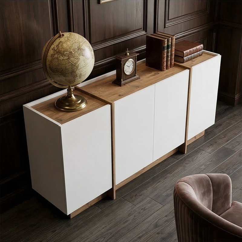 Buffet de 71 po de largeur et console polyvalente Renwick, Pin atlantique, Blanc