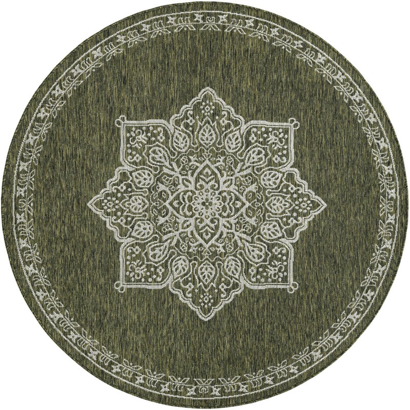Tapis transitionnel Tollefson couleur forêt, Rond 6 pi 1 po
