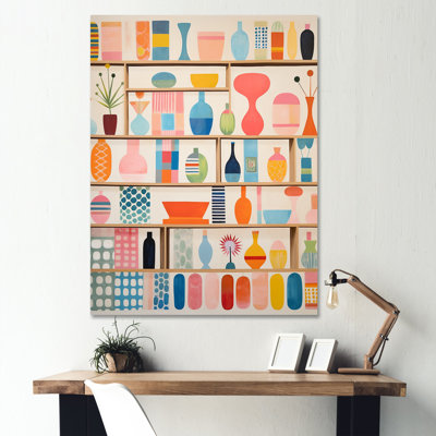 «Pink Mid Century Playful Patterns IV», reproduction d'art sur toile abstraite