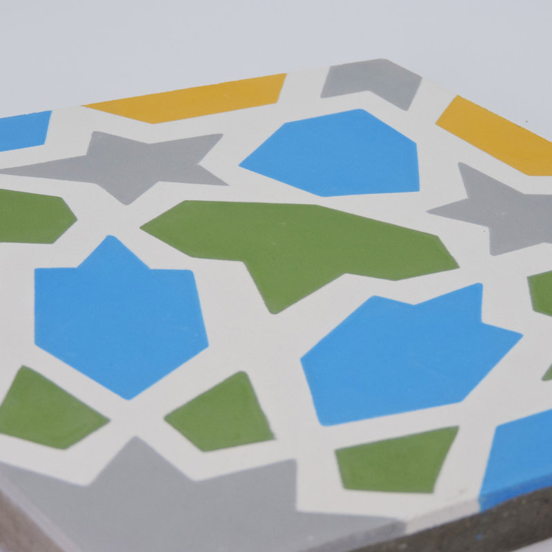 Bahja 8" x 8" Cement Patterned Wall & Floor Tile, Yellow/Green/Light Blue