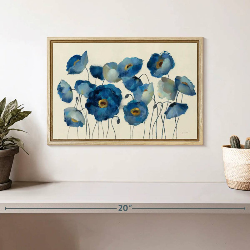 Aigue-marine floral sur crème, Cadre flottant en bois naturel, 13 po x 9 po