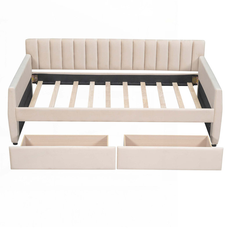 Upholstered daybed with Drawers, Beige