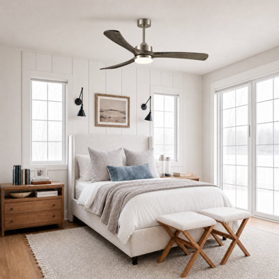 52" Modern Farmhouse Dimmable Ceiling Fan with LED Lights and Remote Control