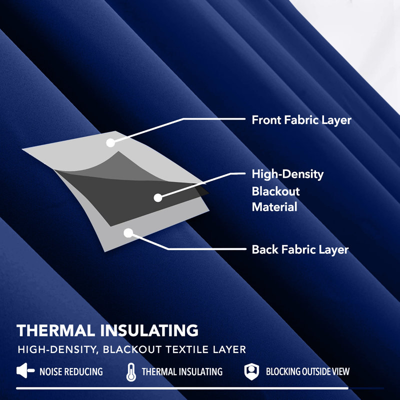 Triple Woven Blackout Curtains - Elegant Room Darkening, 228cm Width x 228cm Drop, Navy