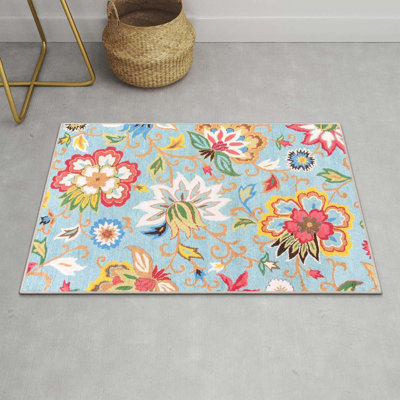 Floral 2X3 Small Rugs For Entryway, Non Slip Colorful Door Rugs For Entryway Indoor, Ultra Thin Non-Shedding Throw Thin Bathroom Mat Fit Under Door (Colorful,2'X3')