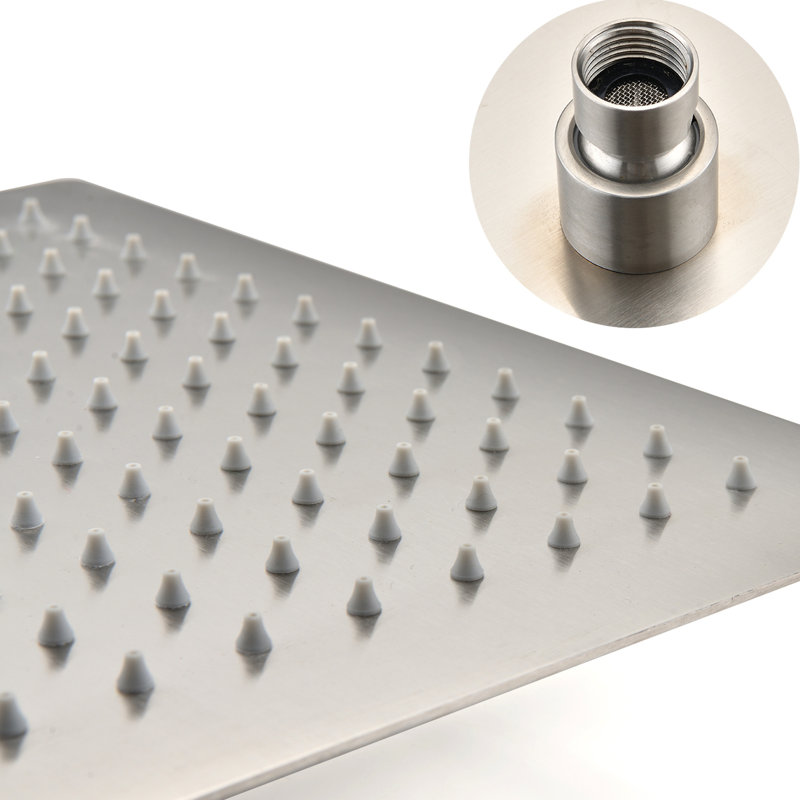 Brushed Nickel Ceiling Mounted Shower Union With Handheld And 12" Head In - Natural Rainfall Sensation Self-Cleaning Nozzle Matches All Standard Arms Conforms To American Pipe System Simulation Works