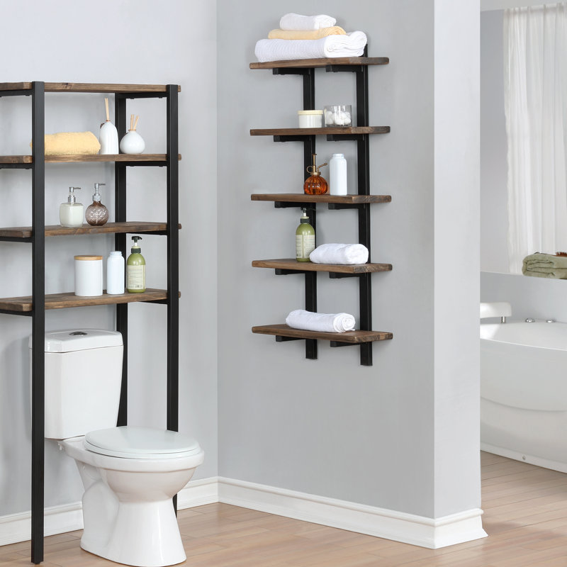 Rundell 20" Wide Rustic Industrial Solid Wood and Metal Frame Wall Mounted 5 Tiered Shelf