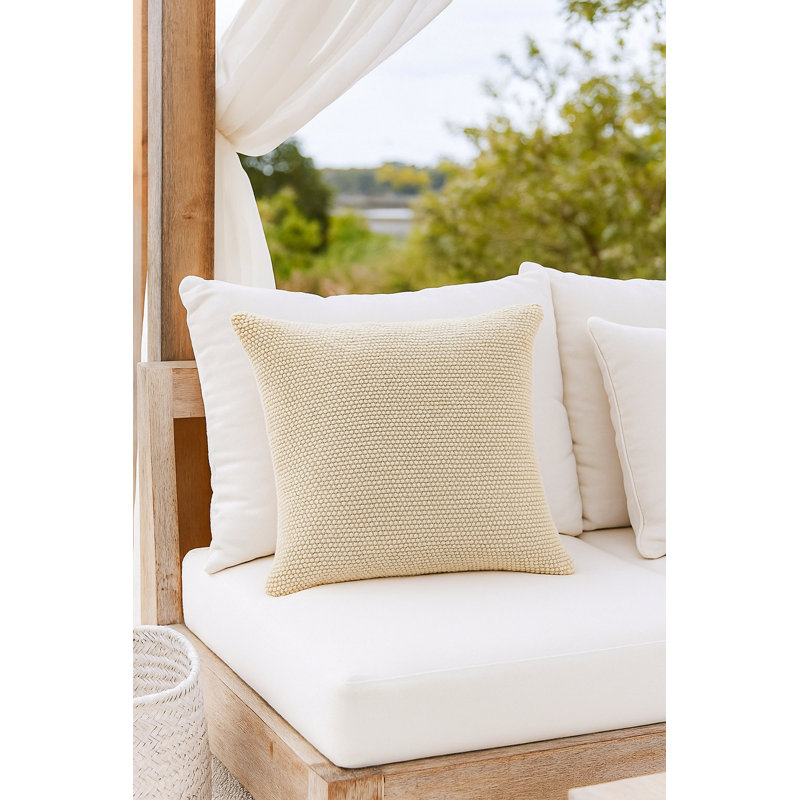 Natural Beige Pebble Beach Indoor Outdoor Pillow 14x20, Yellow, Square 20", Polyester