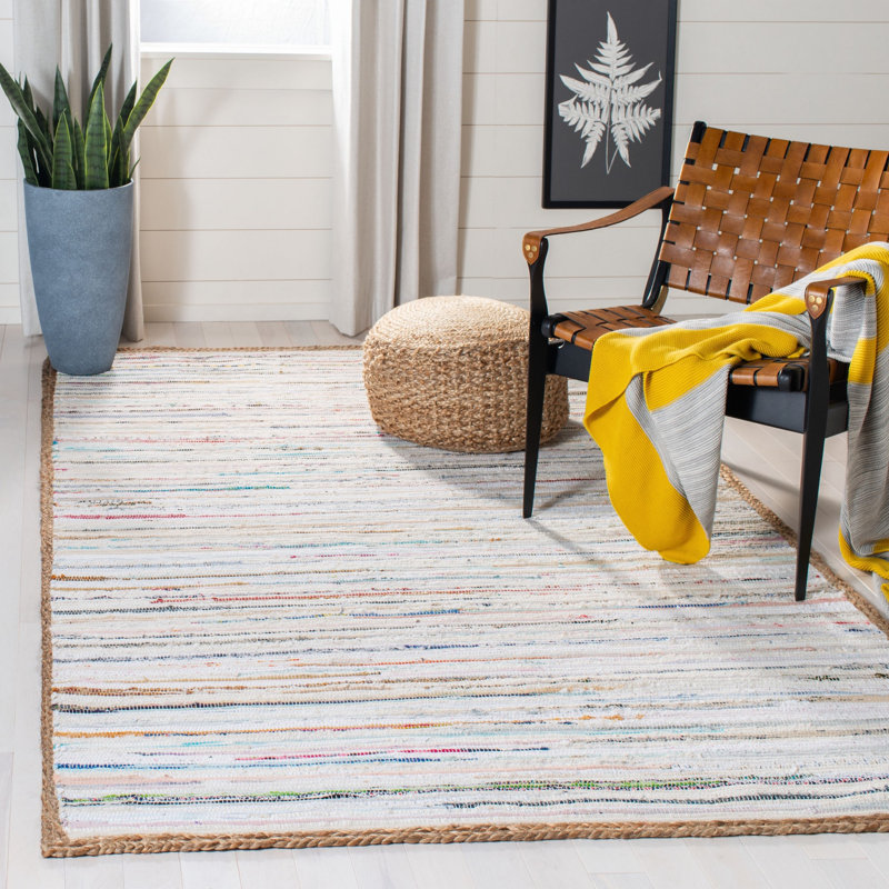 Maxille Hand Woven Cotton And Jute Abstract Rug, Rectangle 3' x 5'
