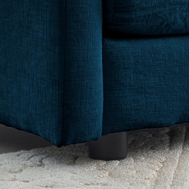 Modular 4-Seater Sofa with Chenille Fabric Upholstery with a Fixed Arm and Solid Wood Frame, Blue, 33" H x 111.5" W x 35" D