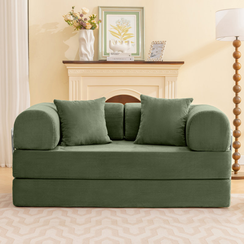 Canapé-lit en velours côtelé Adonia, H 26,8 po x l 63 po x P 35,5 po, Vert olive