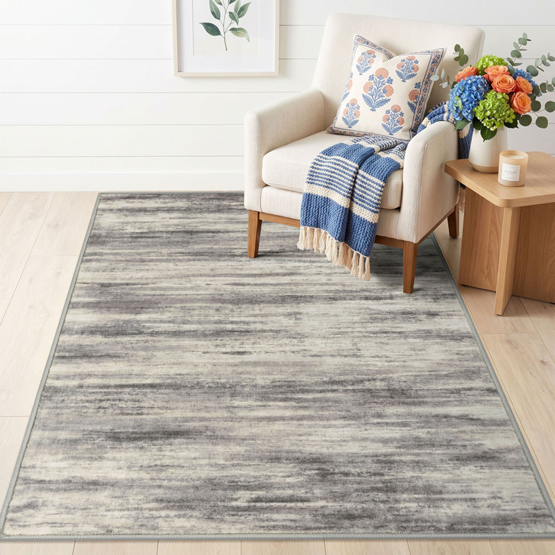 Tapis à envers en caoutchouc lavable à la machine pour le salon de la chambre à coucher, Grey/Light Beige/Brown