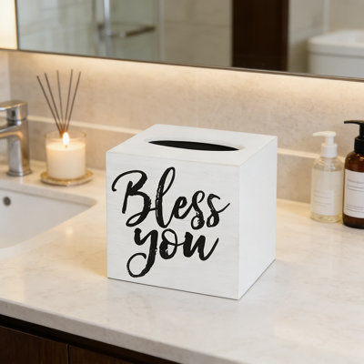 Couvercle de boîte à mouchoirs Wooden Bless You - Décoration de salle de bain rustique avec finition vieillie