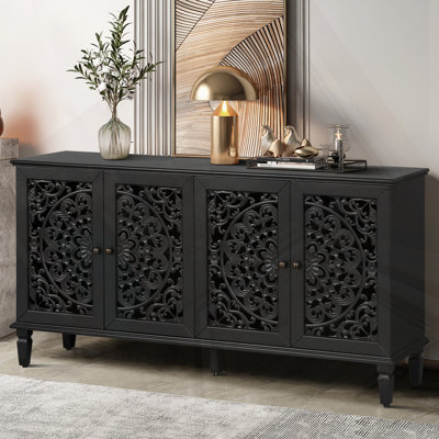 Buffet antique 60 "avec sculptures florales