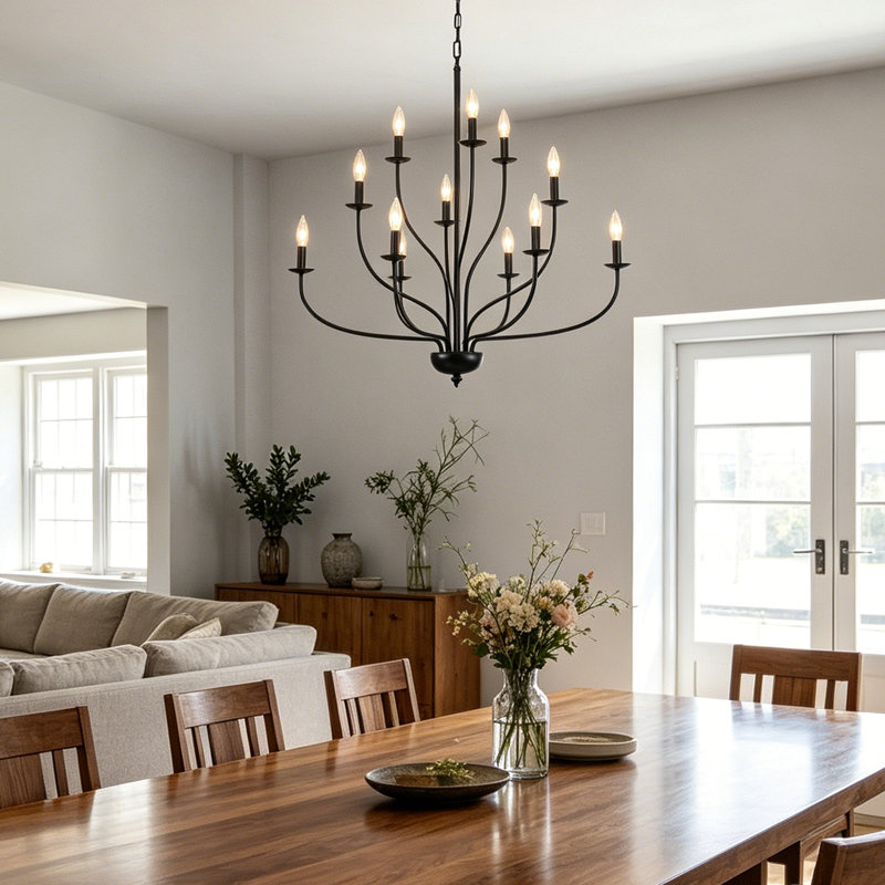  Gurpriya 12 - Light 36 inch 3-Tier Modern Dimmable Black Classic / Traditional Chandelier, Black