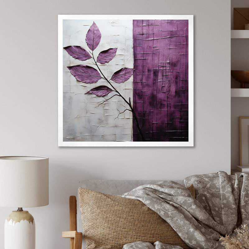 «Purple Leaves Plum Precision - Leaves», reproduction sur toile encadrée, Cadre simple blanc, H 24 po x l 24 po x P 1 po