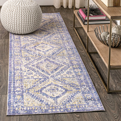 Tapis bleu avec médaillon géométrique décoratif Peregrine