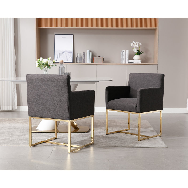 Chaise avec accoudoirs Thirlby, Or, Mélange de polyester gris anthracite