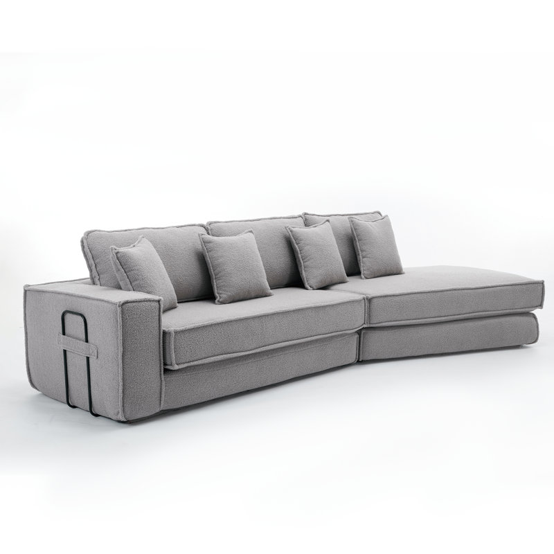 Preez Folding Convertible Upholstered Sleeper Sectional Sofa, Gray Polyester