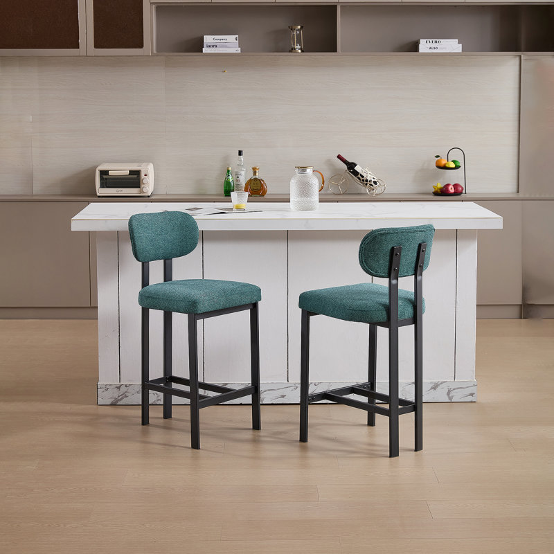 Ensemble de deux tabourets de bar rembourrés modernes avec pieds en métal, parfaits pour la salle à manger, l'îlot de cuisine et le bar