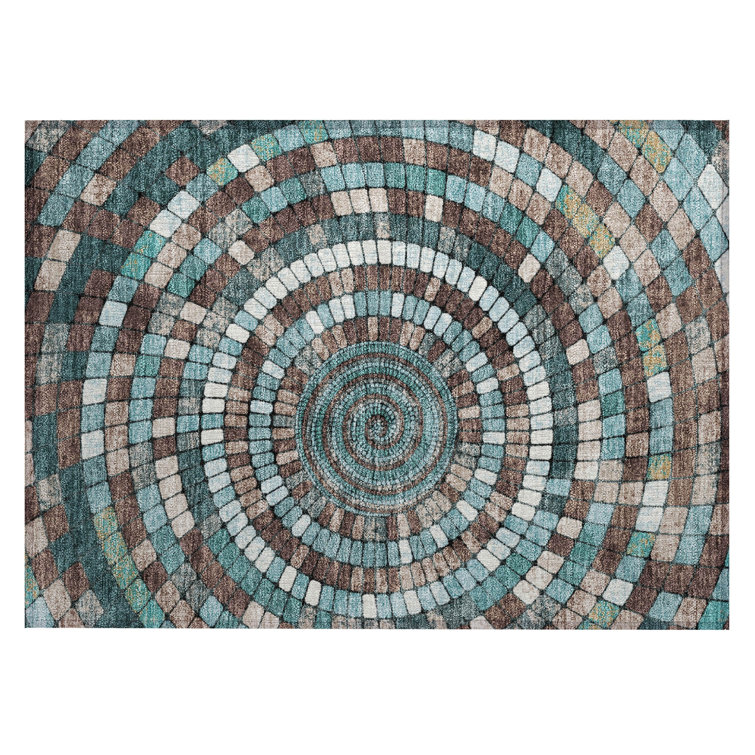 Machine Washable Indoor/Outdoor Husby ACN2216 Geometric Rug