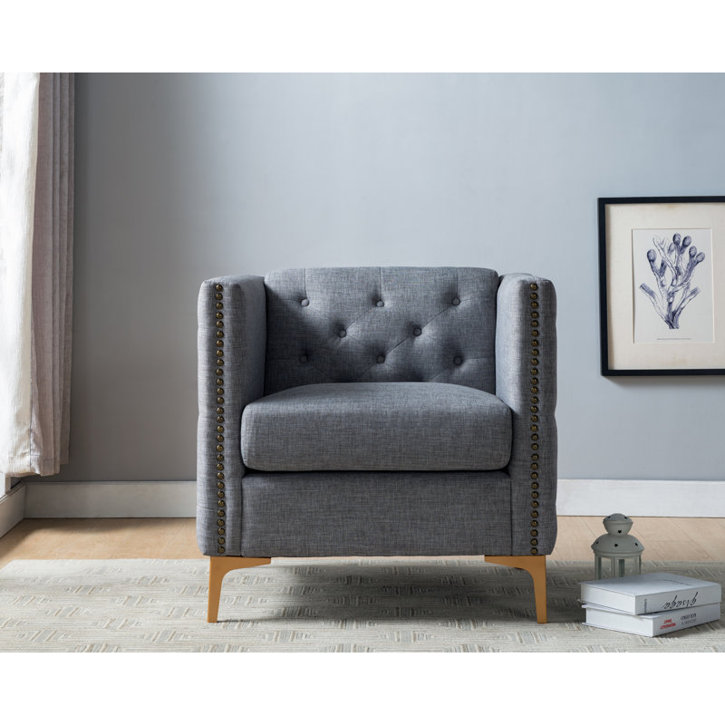 Fauteuil Lodd en polyester capitonné de 82,55 cm de large, Gris clair