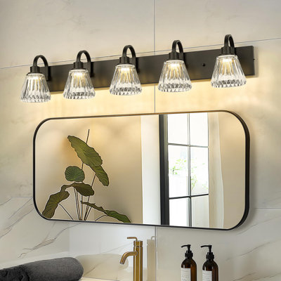 5 - Light Dimmable LED Vanity Light, Fluted Ripple Glass Shade, Industrial Vanity Lighting Fixtures